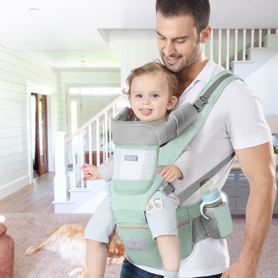 Porte bébé avec poche biberon vert pastel