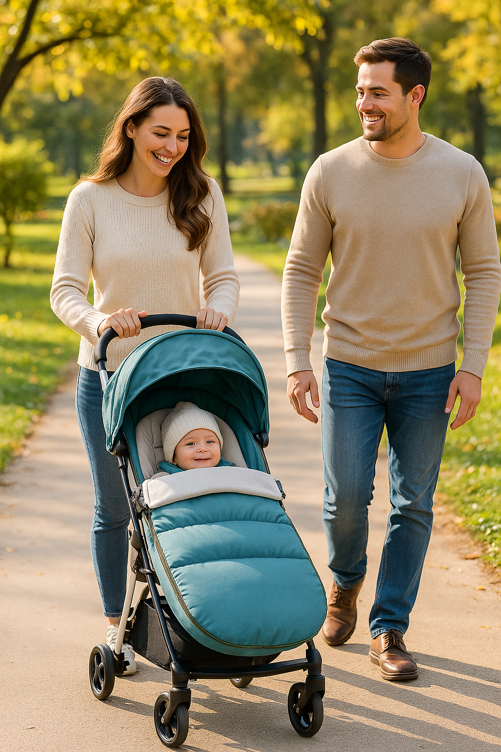 Chancelière poussette bleu bébé-au-chaud