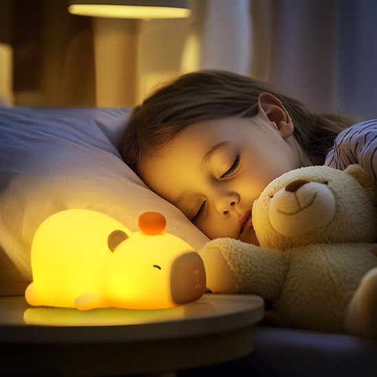 Veilleuse bébé-Capybara-fillette-endormie
