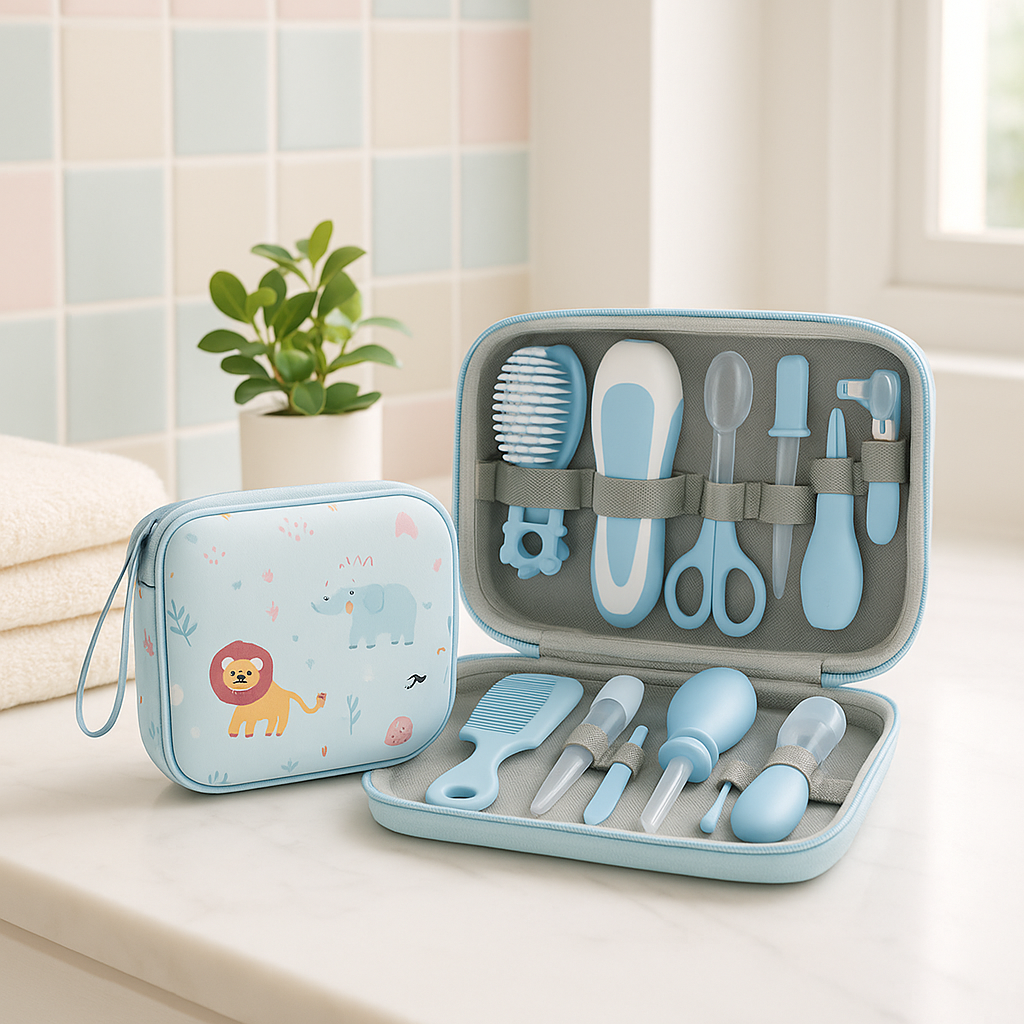 Trousse de toilette bébé bleu rangement 