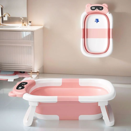 Baignoire bébé ergonomique rose facile à ranger 