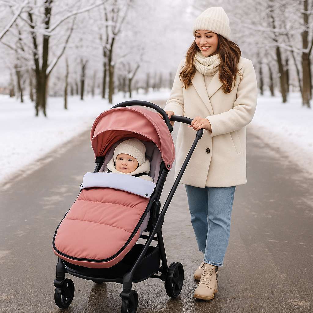 chancelière poussette rose bébé au chaud 