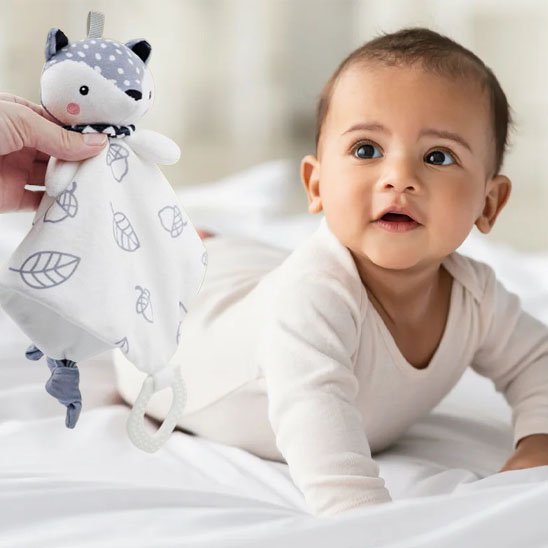 Doudou bébé peluche tête renard
